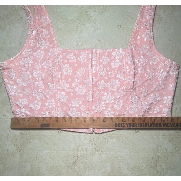 Pink Floral Lace Corset Top With Hook Closures & Smocked Back Festival Coquette - Picture 4 of 8